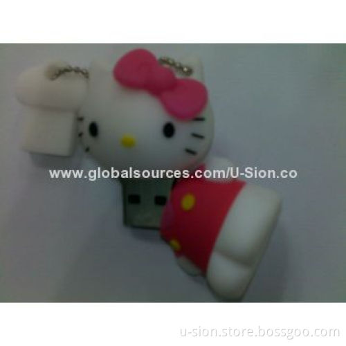 Cute Hello Kitty Cartoon PVC USB Flash Drive, 1GB-64GB with Customized Logo for Promotion Gift